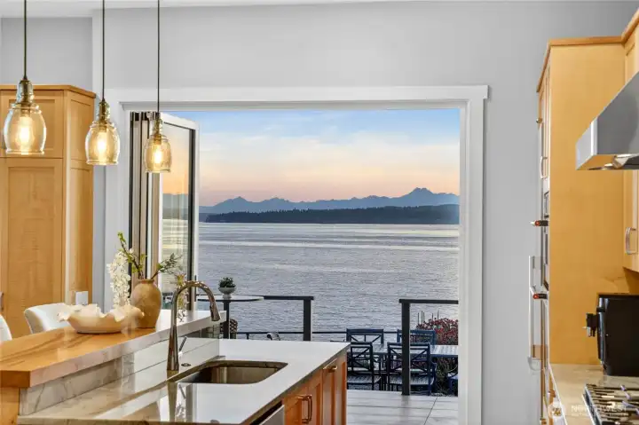 Even doing dishes comes with a view of Puget Sound.