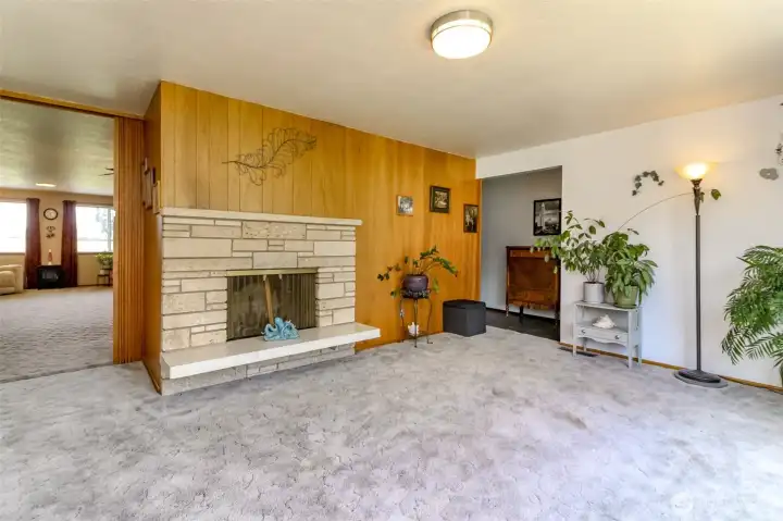 The second wood burning fireplace in the living room such a cool feature of this era of home.