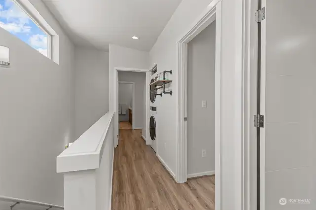 The upstairs hallway with extra light from the North side window.