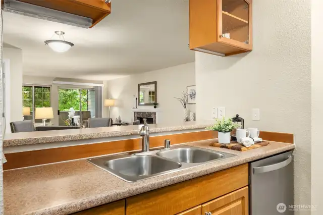Kitchen looking into living space.