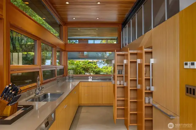 Geothermal radiant heat keeps the space cozy and efficient.