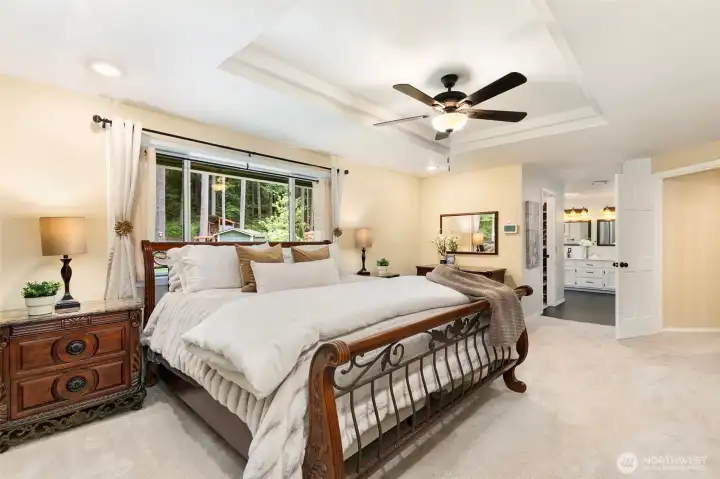 Spacious bedroom faces back yard