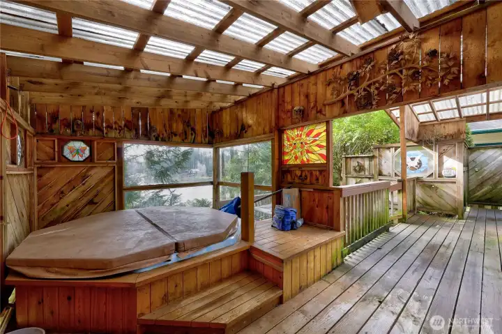 Covered view hot tub