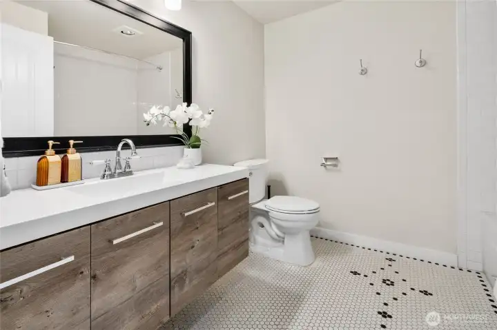 Updated and ultra spacious main bathroom.