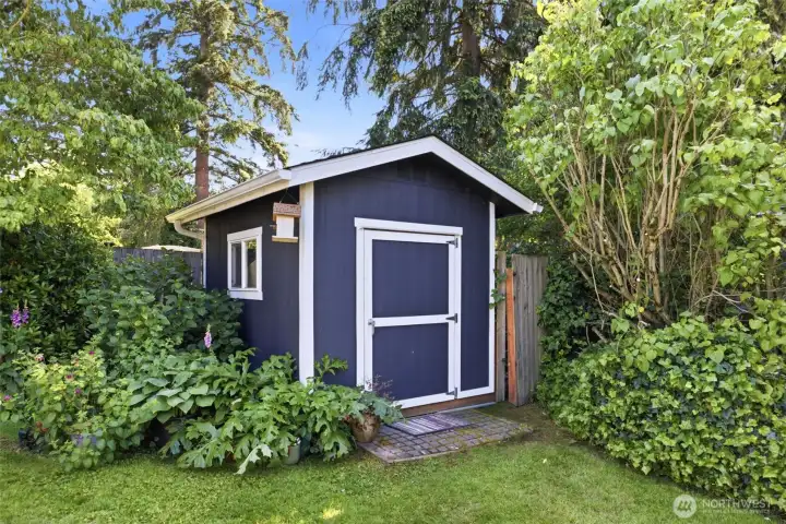 Garden shed for storing your tools and gear.