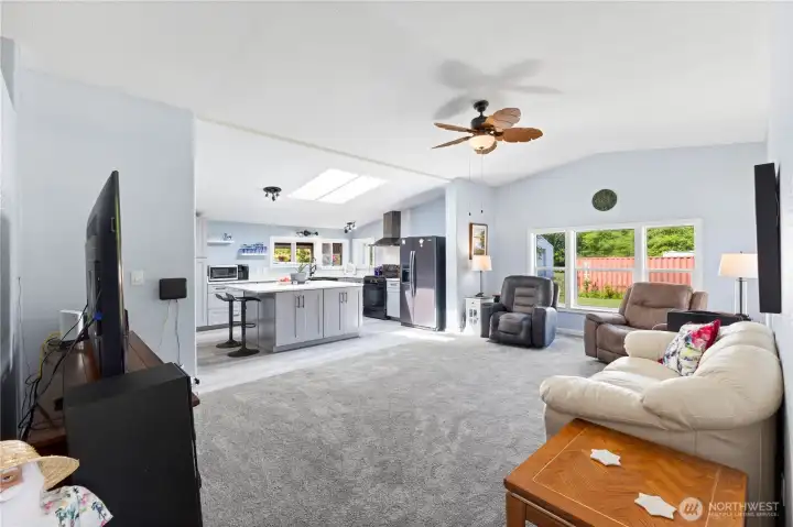 TV room open to the kitchen