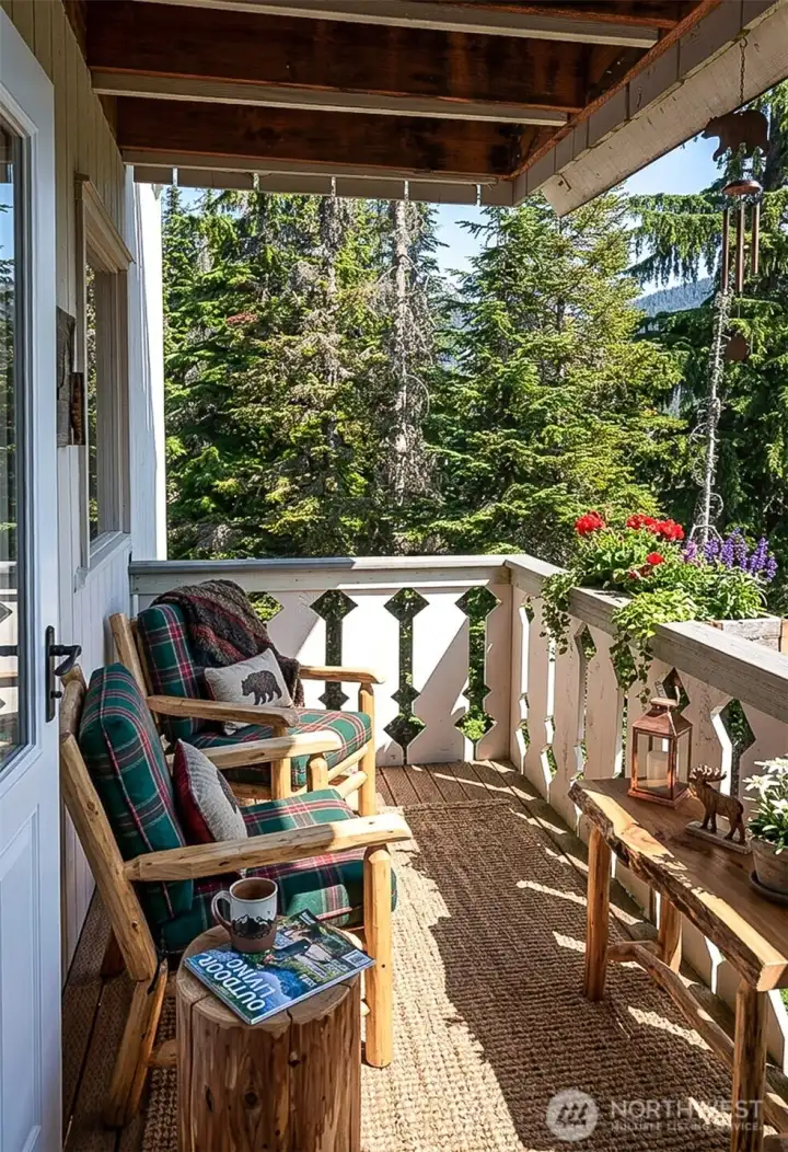 Relax on your private deck and enjoy the mountain views. Relax on your private deck and enjoy the mountain views.