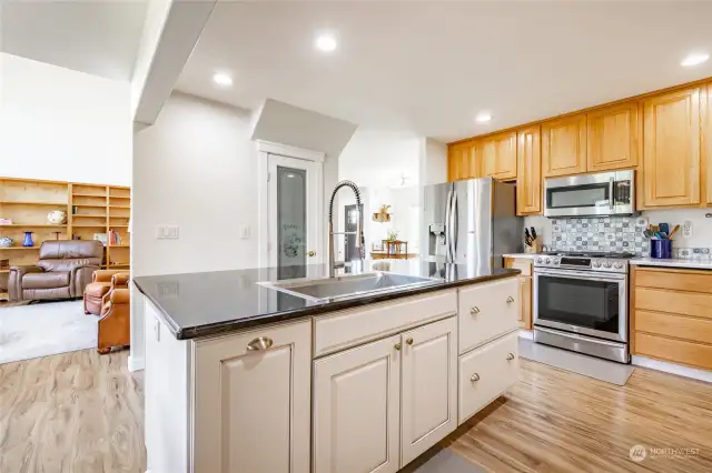 Beautiful cabinetry and quartz countertops. Stainless steel sink and designer faucet.