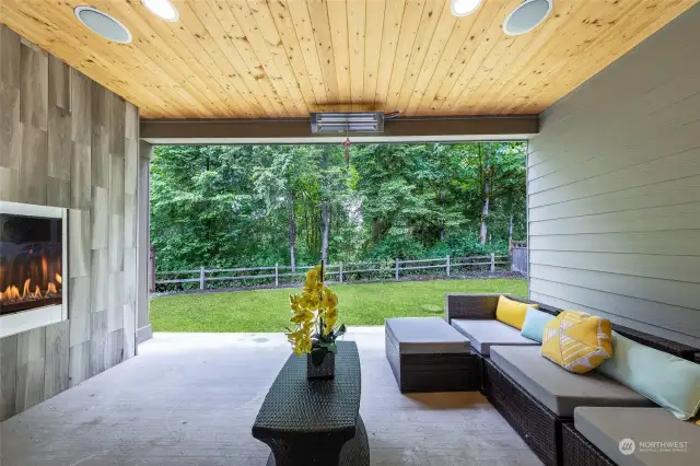 Covered patio with overhead heater.