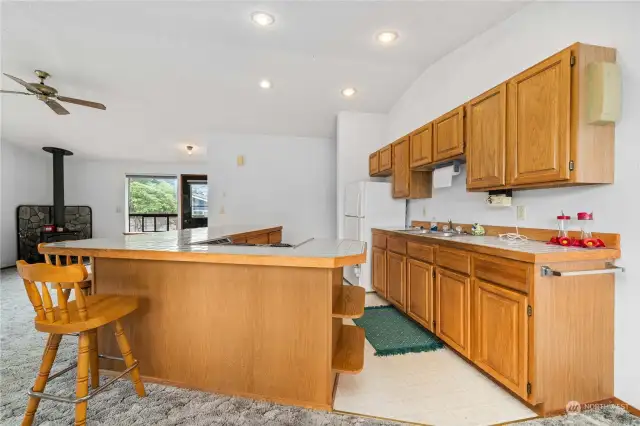 Lots of cabinet space in the kitchen and room to add a baker's rack if more storage was desired.