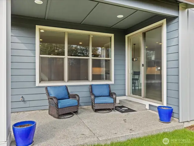 Covered outdoor space with a gas stub for bbq'ing all year round.