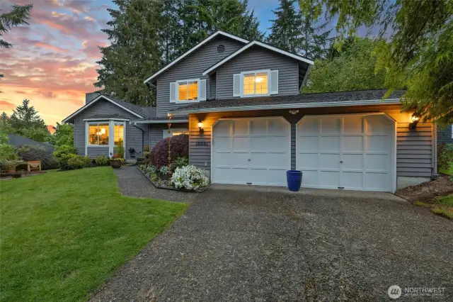 Spacious driveway and a two car garage