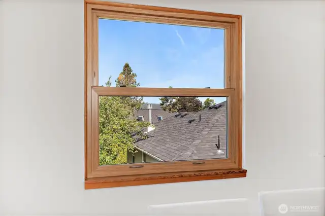 Olympic Mountain views through dining room window.