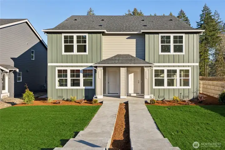 Street-facing Birch façade pairs two-tone siding with a covered porch and landscaped walk for inviting curb appeal. Pictures are for representational purposes only, colors and features may vary.