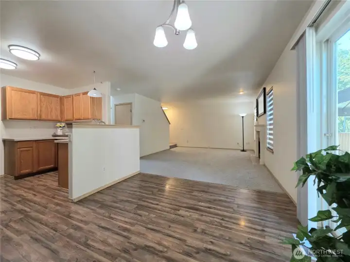 View of dining room and living room.