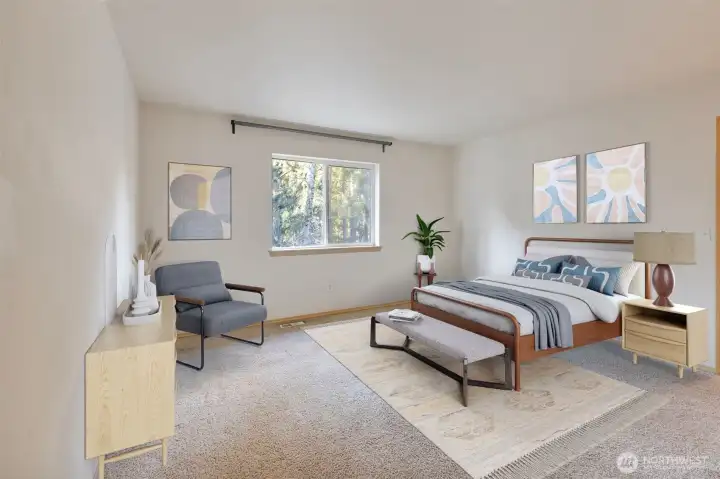 Virtually staged. Primary bedroom is a comfortable private sanctuary.