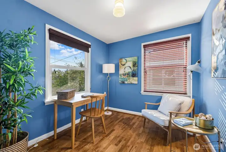 This is the smallest of three bedrooms. It faces East and affords the same view as the deck.