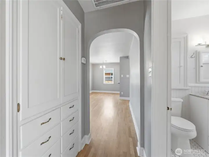 Main hallway with built in storage