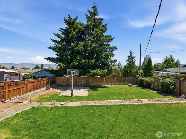 Backyard looking at the basketball court