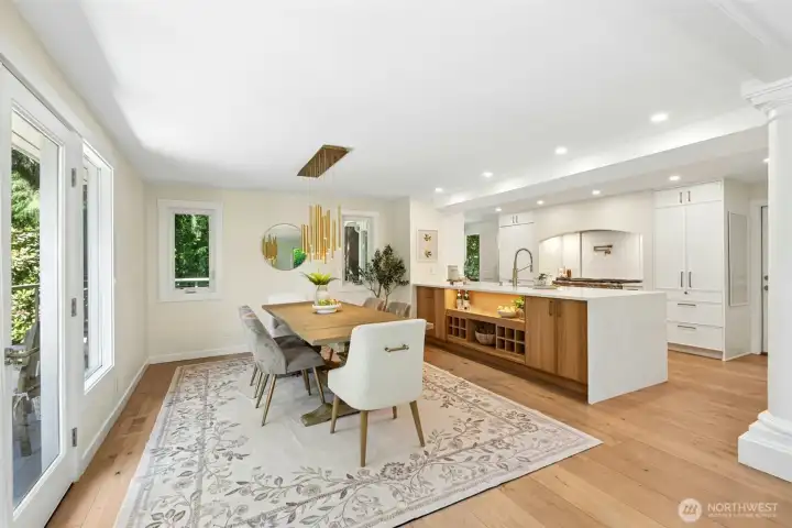 Gleaming engineered hardwood floors throughout
