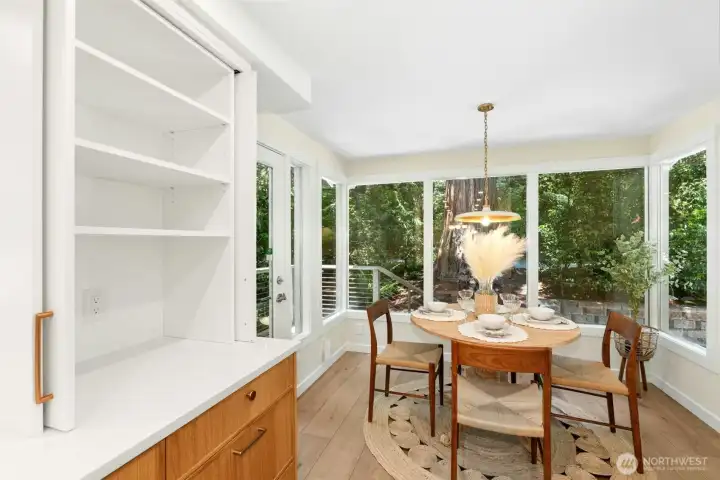 Charming breakfast nook & dedicated coffee cabinet
