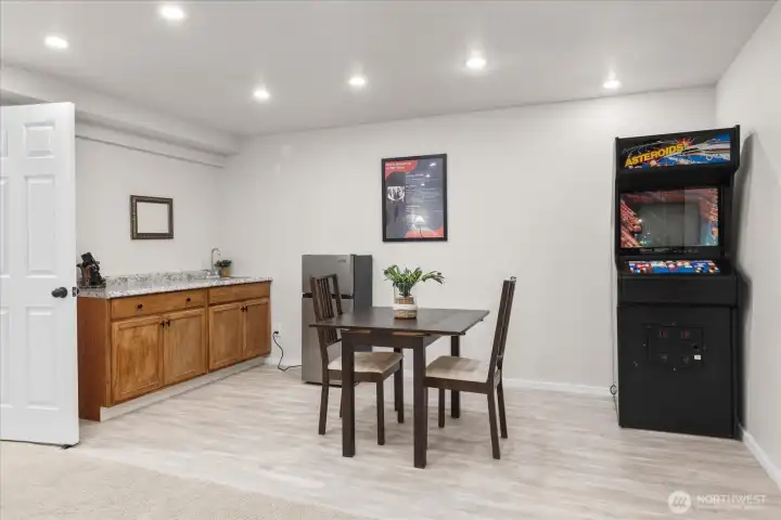 Game area with wet bar in the family room