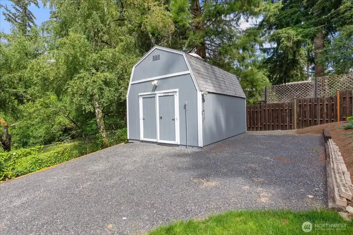 Oversized storage shed/workshop with loft space and 110 power