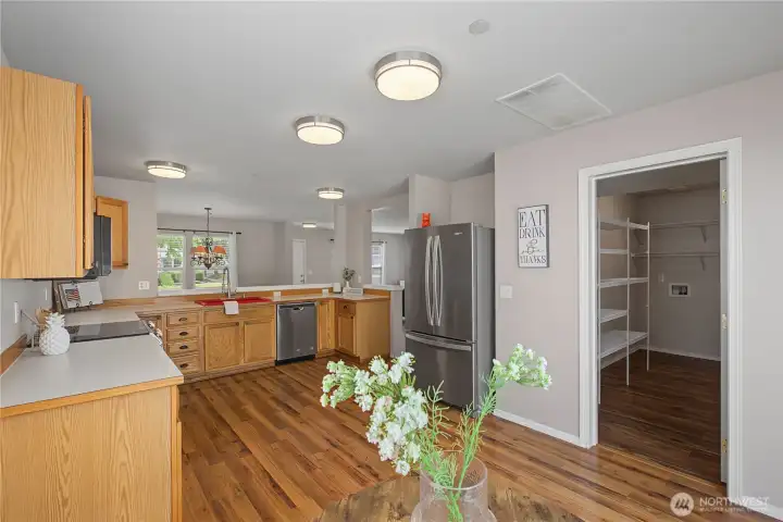open kitchen with convenient walk-in pantry