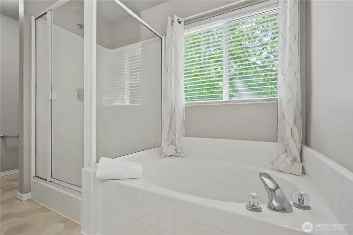 Primary Bathroom with garden tub and separate shower