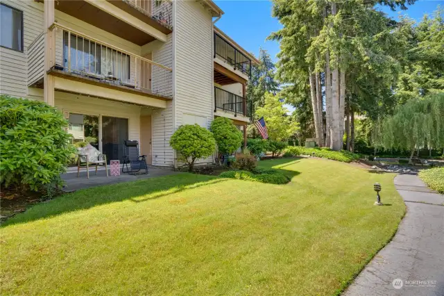 This garden level unit is just steps away from a stream and park-like landscaping!