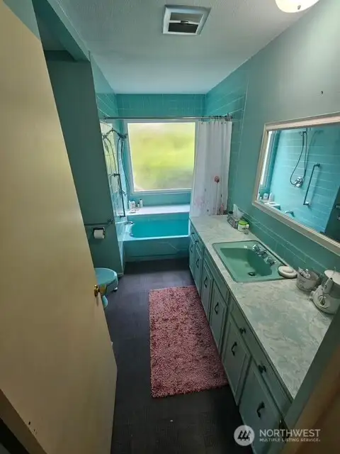 Main floor bathroom with lots of counter space.