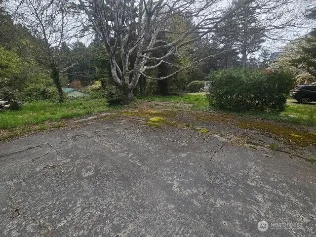 Asphalt court can be used for basketball or patio.