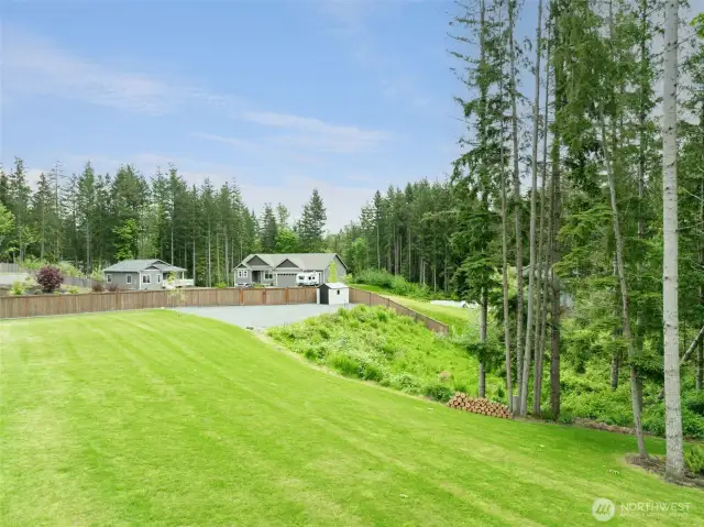 The RV spot has hookups and a small storage shed