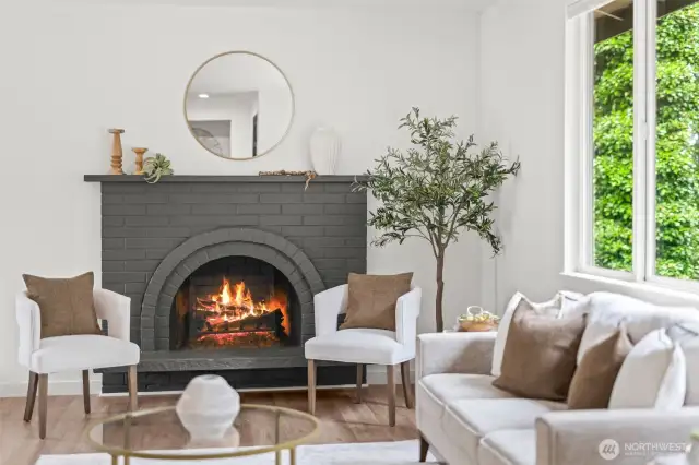 Natural wood fireplaces cozy up each of the living spaces