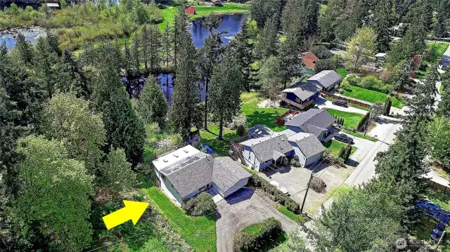 Aerial of property and neighborhood.