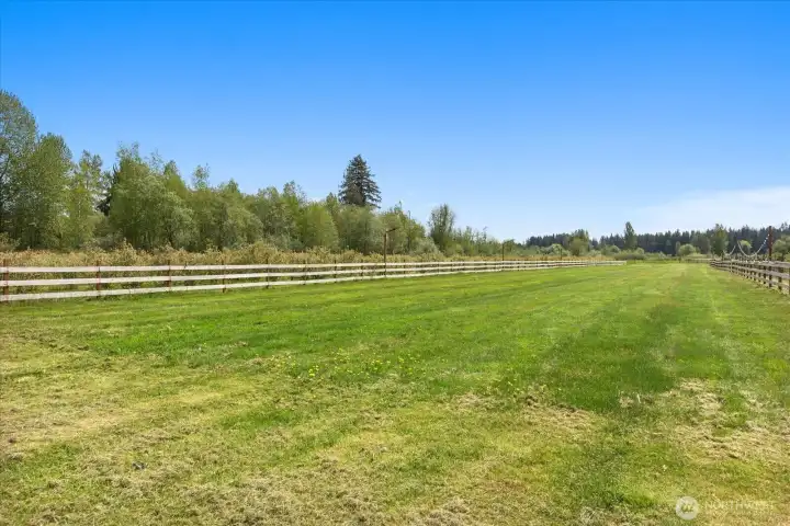 Huge open area, perfect for more berries, movies in the field, craft fairs, dinner in the field, etc.  Electrical outlets extend all the way to end on one side.