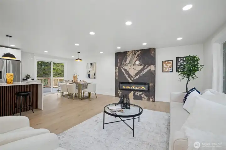 Living room with Dining area and kitchen view