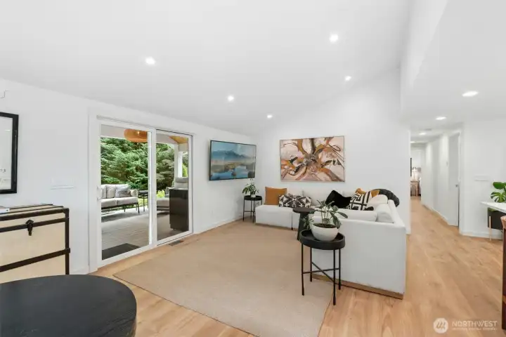 Spacious living room with vaulted ceilings
