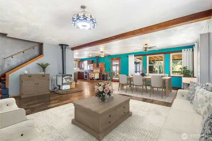 Virtually staged..Spacious living area with wood burning stove Virtually staged..Spacious living area with wood burning stove