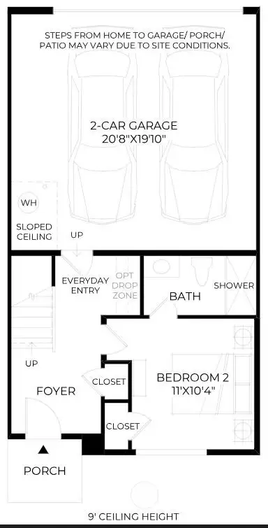 First floor featuring a bedroom and 3/4 bath