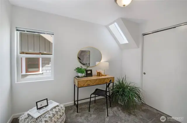 This room makes a great 2nd bedroom, office, craft space, or workout area.