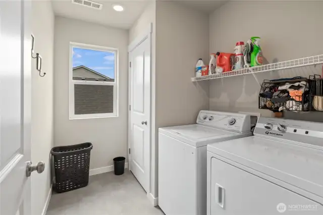 Convenient upstairs laundry & mechanical closet.