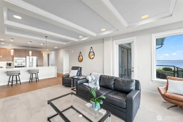 9' ceilings with gorgeous coffered detailing