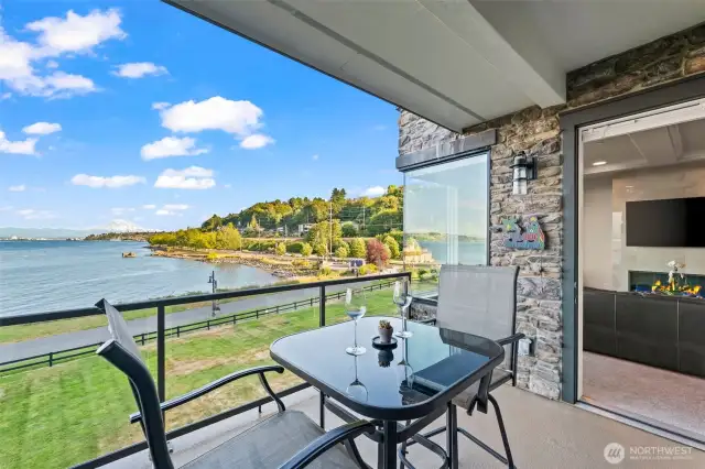 The covered deck is perfect for year-round enjoyment. Plumbed with gas, water and electrical hookups.