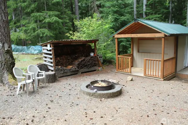 Wood shed, new 10 x 16  shed with porch and bar, and the firepit