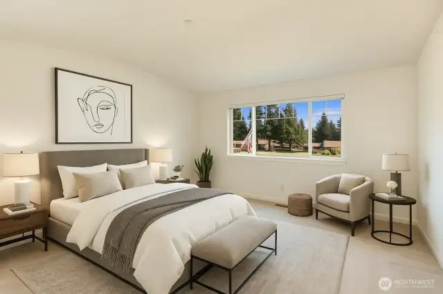 Virtually Staged Primary Bedroom -  golf course views!