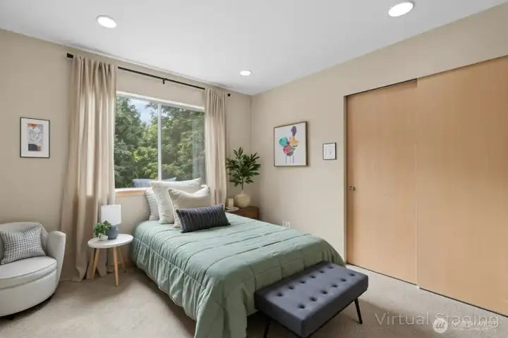Generously sized bedrooms with large closets and natural light—perfect for family or guests. (Virtually Staged )