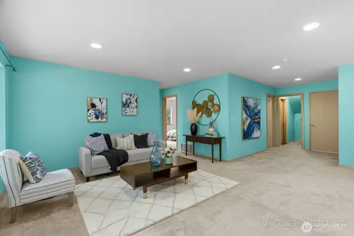 Second living area bottom level. Virtually Staged