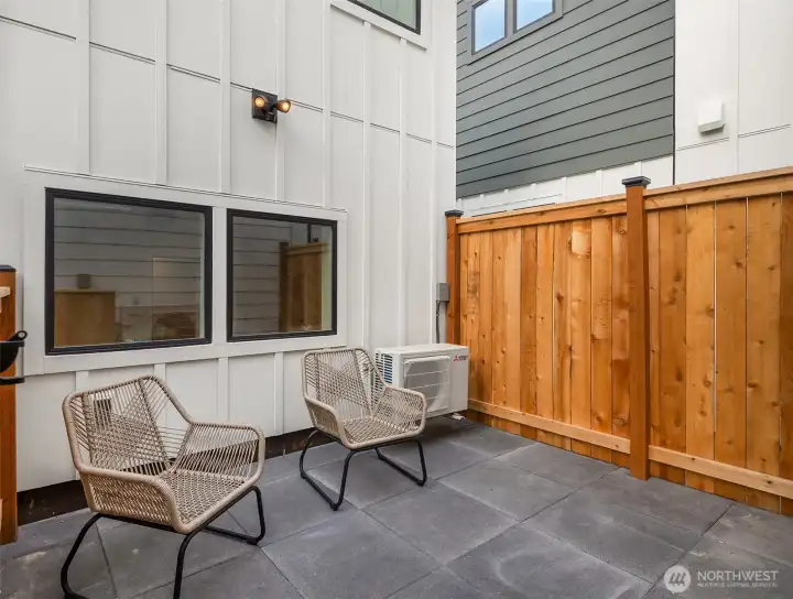 Private, fenced patio and yard