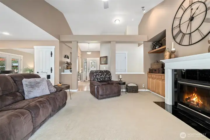 Family room with propane fireplace.